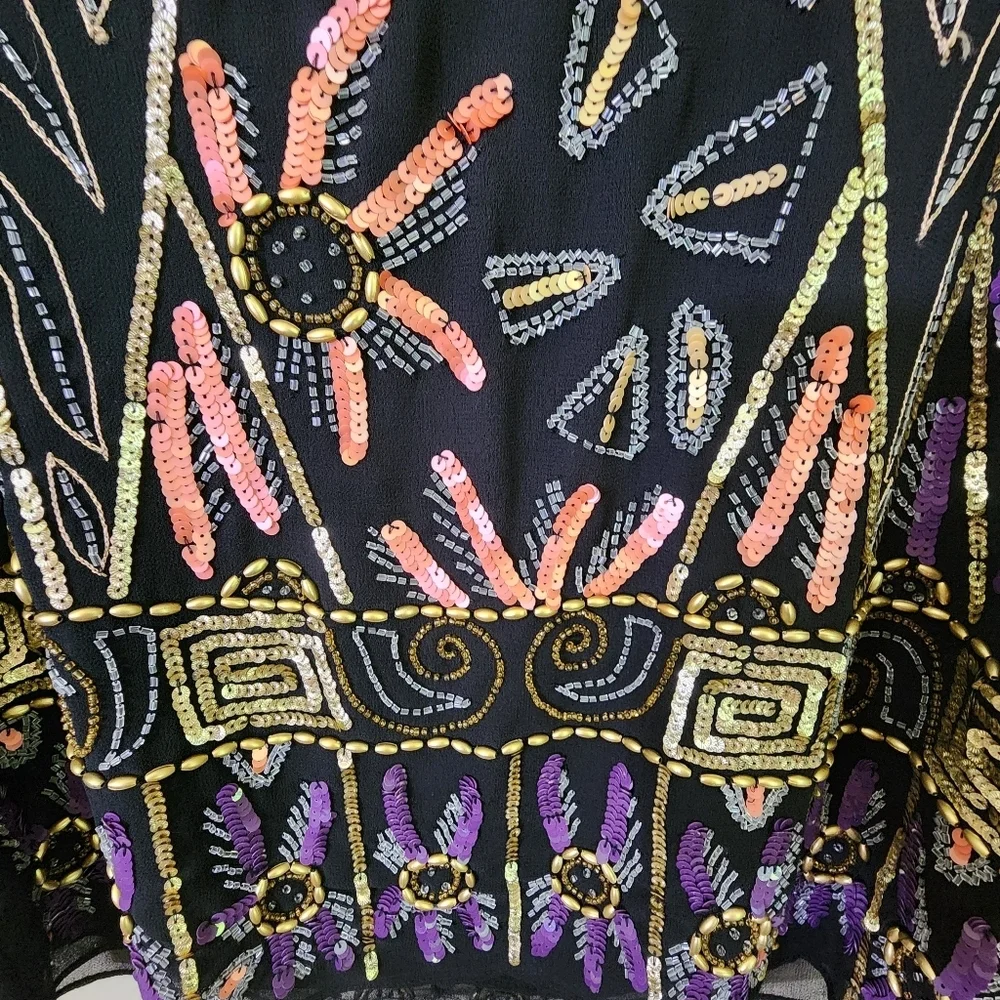 Free People Embroidered Black and Gold Floral Women's Dress Size XS Beaded Mini - Picture 7 of 9